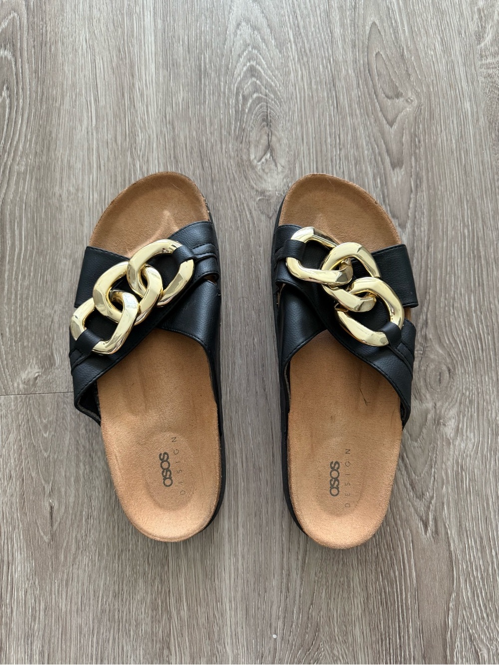 ASOS Black Slide Mules with Chunky Gold Chain